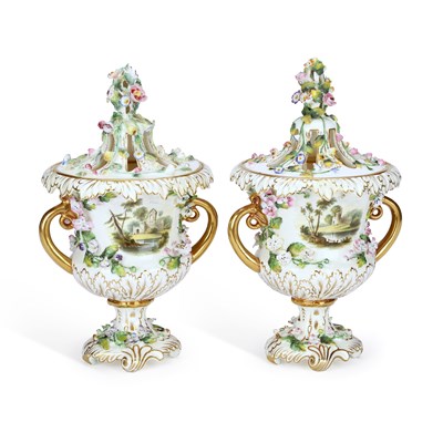 Lot 266 - A PAIR OF ROCKINGHAM POT POURRIS & COVERS