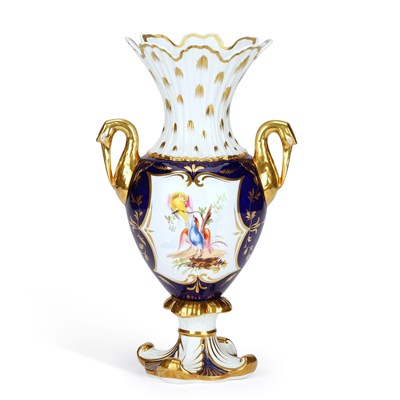 Lot 134 - A FINE ROCKINGHAM STORK HANDLED VASE