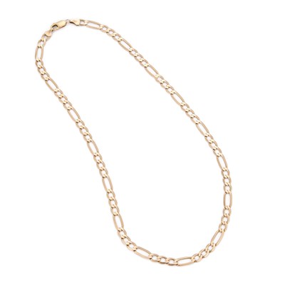 Lot 848 - A 9CT YELLOW GOLD FLAT FIGARO NECKLACE