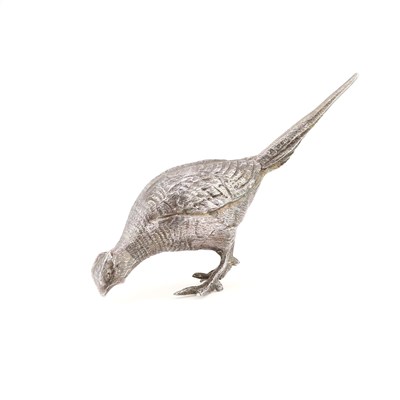 Lot 567 - AN ELIZABETH II CAST SILVER MODEL OF A PHEASANT