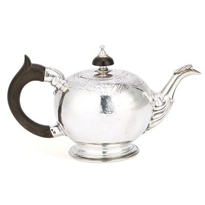 Lot 670 - A GEORGE II SILVER BULLET TEAPOT