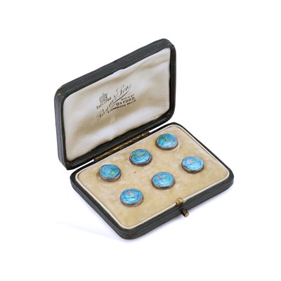 Lot 512 - A SET OF SIX ART NOUVEAU SILVER AND ENAMEL BUTTONS