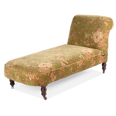 Lot 1170 - A VICTORIAN MAHOGANY AND UPHOLSTERED DROP-END DAY BED