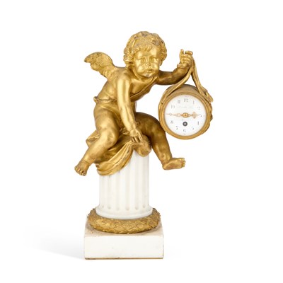 Lot 975 - A FRENCH GILT-BRONZE AND MARBLE CLOCK