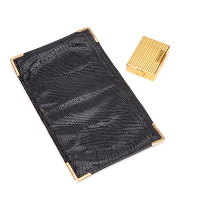 Lot 990 - A 9 CARAT GOLD-MOUNTED ASPREY & CO WALLET AND A ST DUPONT LIGHTER