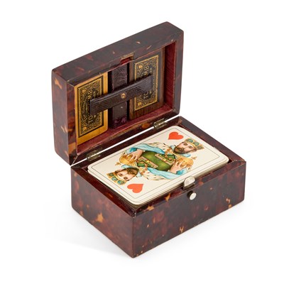 Lot 577 - A VICTORIAN SILVER-MOUNTED TORTOISESHELL PLAYING CARD BOX
