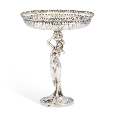 Lot 366 - A GERMAN ART NOUVEAU SILVER FIGURAL COMPORT