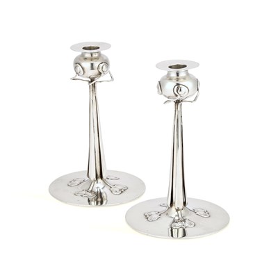 Lot 478 - A PAIR OF CYMRIC SILVER CANDLESTICKS