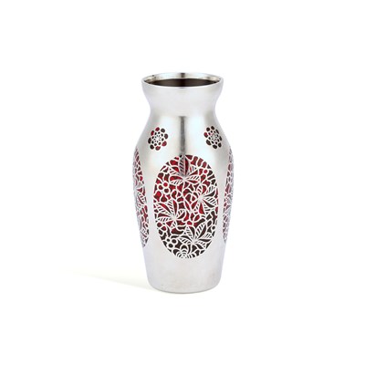Lot 557 - A 20TH CENTURY SILVER-OVERLAID RUBY GLASS VASE