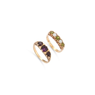 Lot 897 - TWO 9CT YELLOW GOLD GEM-SET RINGS
