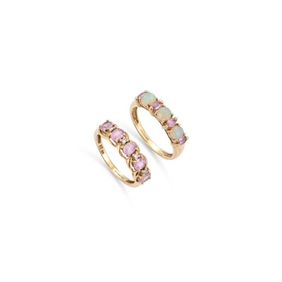 Lot 872 - TWO 9CT YELLOW GOLD GEM-SET RINGS
