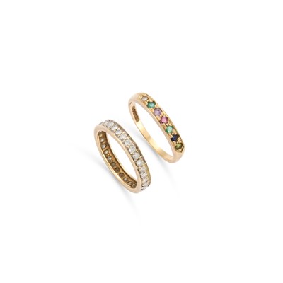 Lot 845 - TWO 9CT YELLOW GOLD GEM-SET DRESS RINGS