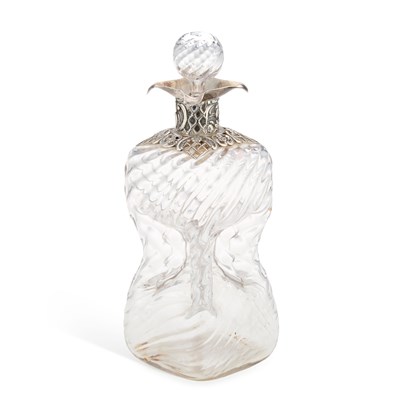 Lot 626 - A LATE VICTORIAN SILVER MOUNTED GLUG-GLUG DECANTER