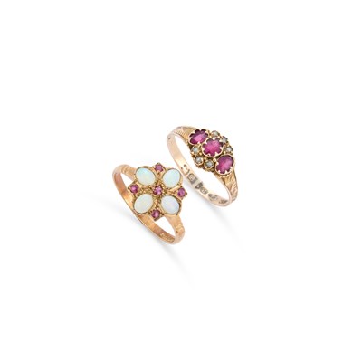 Lot 828 - TWO 9CT YELLOW GOLD GEM-SET DRESS RINGS
