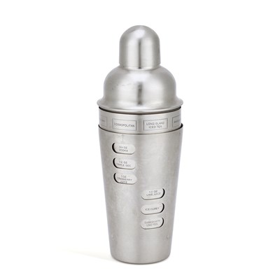 Lot 297 - A STAINLESS STEEL 'RECIPE' COCKTAIL SHAKER