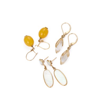 Lot 921 - THREE PAIRS OF GEM-SET EARRINGS