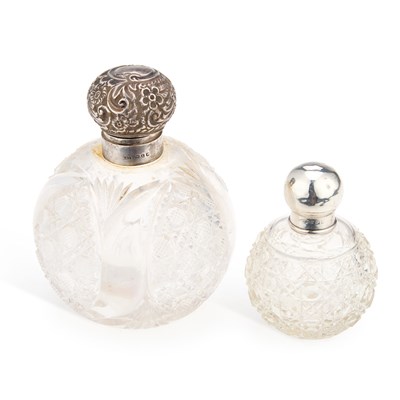 Lot 316 - TWO VICTORIAN SILVER-MOUNTED CUT-GLASS SCENT BOTTLES