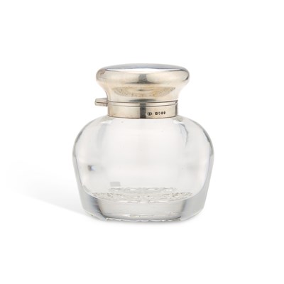 Lot 383 - AN EARLY VICTORIAN SILVER-MOUNTED GLASS INKWELL