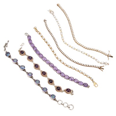 Lot 951 - A COLLECTION OF SILVER GEM-SET BRACELETS