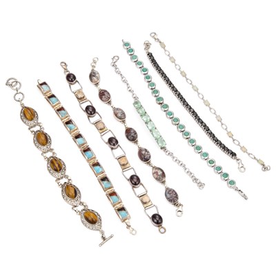 Lot 970 - A COLLECTION OF SILVER GEM-SET BRACELETS