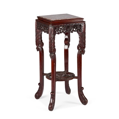Lot 1188 - A CHINESE MARBLE-TOPPED HARDWOOD PLANTSTAND