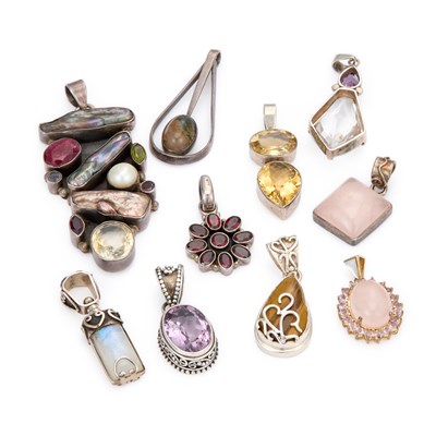 Lot 933 - A COLLECTION OF SILVER GEM-SET PENDANTS