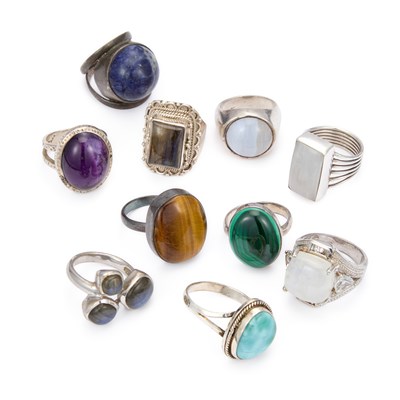 Lot 961 - A COLLECTION OF SILVER GEM-SET RINGS