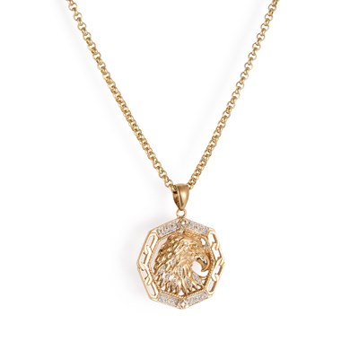 Lot 625 - A 9CT YELLOW GOLD AND DIAMOND PENDANT ON CHAIN