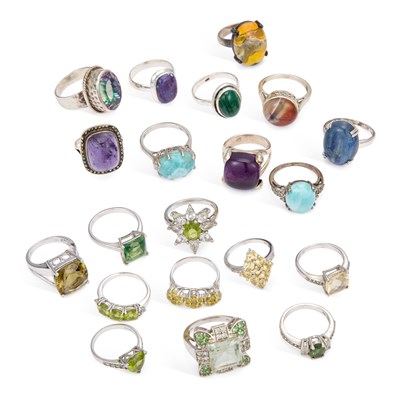 Lot 946 - A COLLECTION OF SILVER GEM-SET RINGS