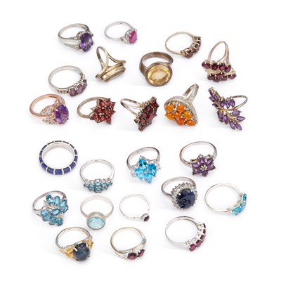 Lot 939 - A COLLECTION OF SILVER GEM-SET RINGS