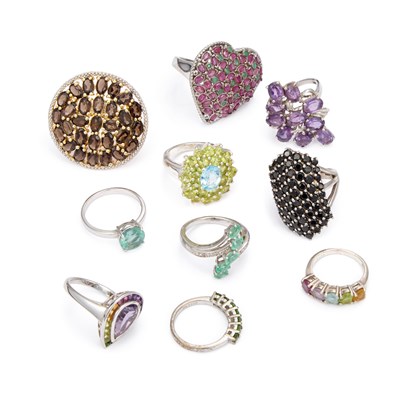 Lot 936 - A COLLECTION OF SILVER GEM-SET RINGS