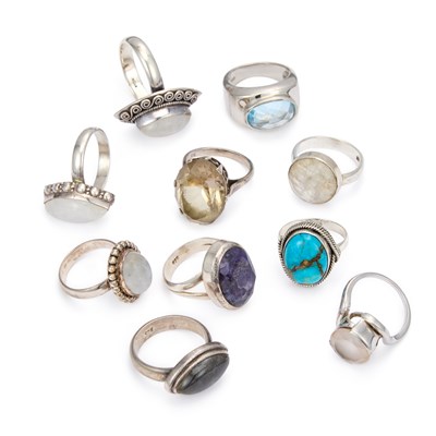 Lot 952 - A COLLECTION OF SILVER GEM-SET RINGS