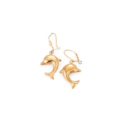 Lot 864 - A PAIR OF DOLPHIN DROP EARRINGS