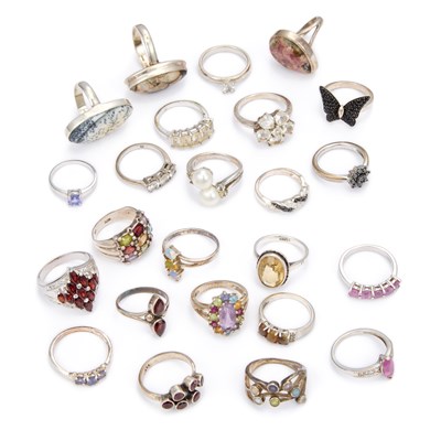 Lot 957 - A COLLECTION OF SILVER GEM-SET RINGS