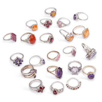 Lot 973 - A COLLECTION OF SILVER GEM-SET RINGS