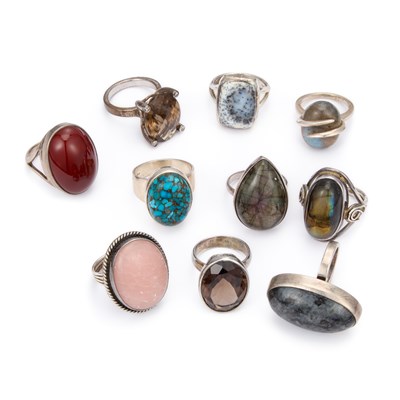 Lot 944 - A COLLECTION OF SILVER GEM-SET RINGS