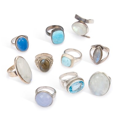 Lot 945 - A COLLECTION OF SILVER GEM-SET RINGS