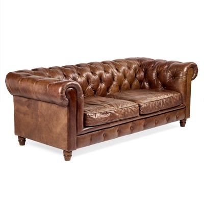 Lot 1069 - A JOHN LEWIS BROWN LEATHER CHESTERFIELD SETTEE