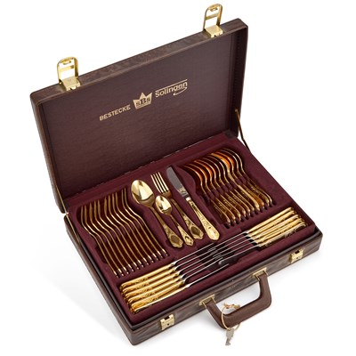 Lot 292 - A BESTECKE SOLINGEN GOLD-PLATED CANTEEN OF FLATWARE FOR TWELVE