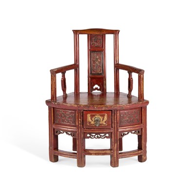 Lot 1236 - A SMALL CHINESE RED LACQUERED ARMCHAIR