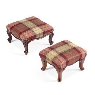 Lot 1203 - TWO VICTORIAN UPHOLSTERED FOOTSTOOLS