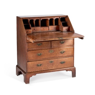 Lot 1227 - AN 18TH CENTURY OAK SLANT-FRONT BUREAU