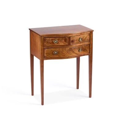 Lot 1244 - A SMALL REGENCY STYLE MAHOGANY SERPENTINE SIDE CABINET