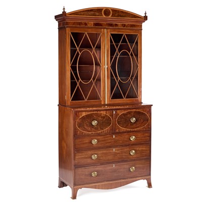 Lot 1025 - A GEORGE III INLAID MAHOGANY SECRETAIRE BOOKCASE
