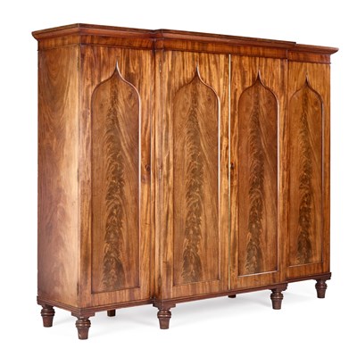 Lot 1248 - A WILLIAM IV MAHOGANY BREAK-FRONT WARDROBE