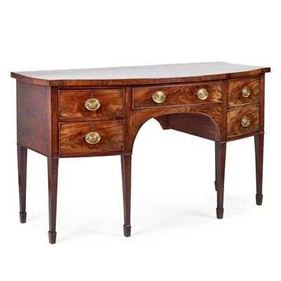 Lot 1009 - A FINE GEORGE III SHERATON PERIOD MAHOGANY BOW-FRONT SIDEBOARD