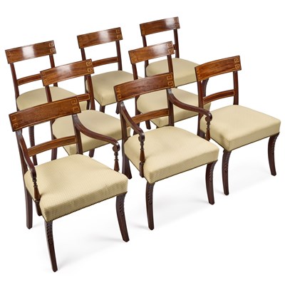 Lot 1177 - A FINE SET OF EIGHT REGENCY INLAID MAHOGANY DINING CHAIRS