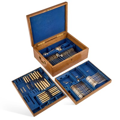 Lot 318 - AN OAK-CASED PARTIAL CANTEEN OF SILVER-PLATED FLATWARE