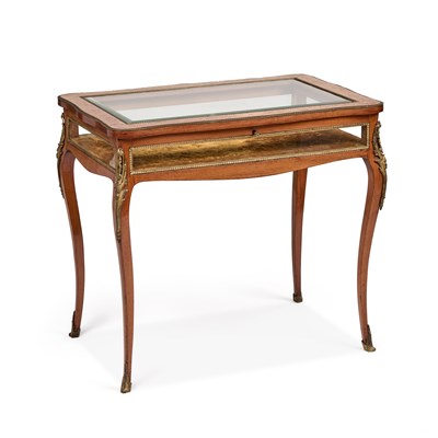 Lot 1217 - A LOUIS XV STYLE FLORAL MARQUETRY, ROSEWOOD AND ORMOLU BIJOUTERIE TABLE