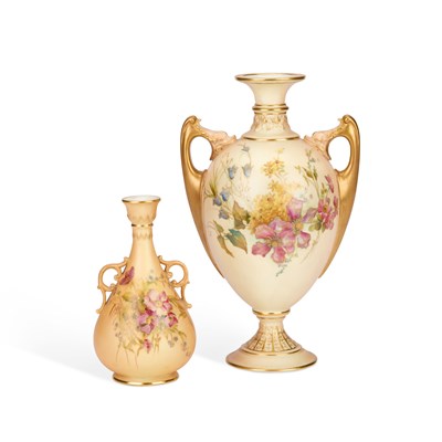 Lot 280 - TWO ROYAL WORCESTER BLUSH IVORY VASES
